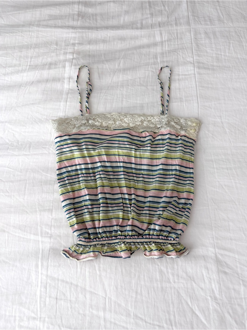 Y2K Abercrombie & Fitch Multi-Color Striped Tank Top w/ Lace Trim Size XS